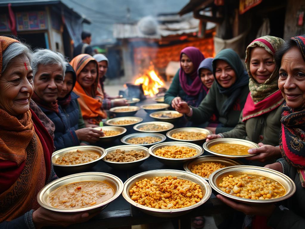 Community warm meal program during festival season in Bhedetar village